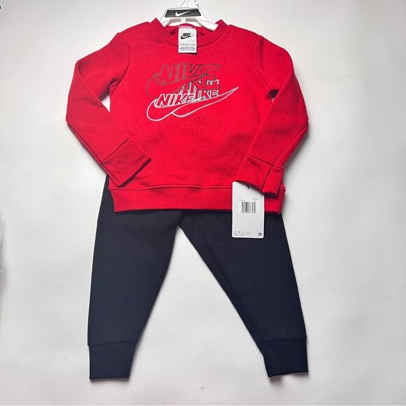 Nike Boys Athletic Red & Black Matching Sweatshirt and Sweatpants Set Sz 2T - Picture 1 of 11